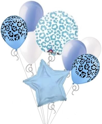 Blue Cheetah Print Balloon Bouquet Set Blue Leopard Print Party Decoration 8pc
