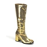 Womens Knee Boots 3 Inch Block Heel Sequins Sexy Knee High Gold