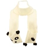 Winter Hand Knit Panda Animal Face and Tail Long Scarf Shawl Ski Hat with Pockets