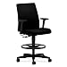 Ignition Ergonomic Low-Back Task Stool, Adjustable T-Arms, Fully Upholstered, Height-Adjustable Foot Ring, Black Fabric, Black Frame