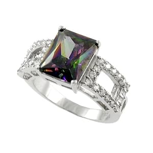 Buy Sterling Silver Mystic CZ Emerald Cut Ring by SilverBin