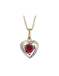 Created Ruby Heart Pendant Necklace with Diamonds 1/3 Carat (ctw) in 10K Yellow Gold with Chain