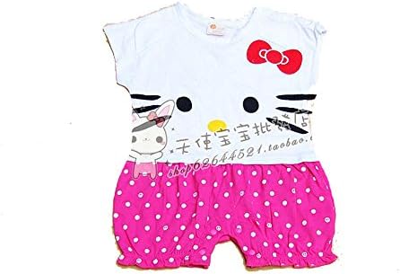 Cute Baby-Girls Infant Polka Dots Cat Bowknot Romper Jumpsuit (90cm, rose red)