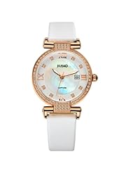 JIUSKO Womens Luxury Diamond Bezel Genuine Leather Wristwatch 133SRG0101