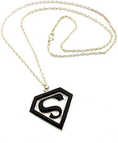 1 x Necklace Pendent Fashion Jewelry Long Chain Collier Sweater Charms TEX01 Black Super Hero Superman Supergirl Logo Sign