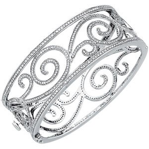 Genuine IceCarats Designer Jewelry Gift 14K White Gold Diamond Bangle Bracelet. 5 1/8 Ct Tw Diamond Bangle Bracelet Diamond Bangle Bracelet In 14K White Gold