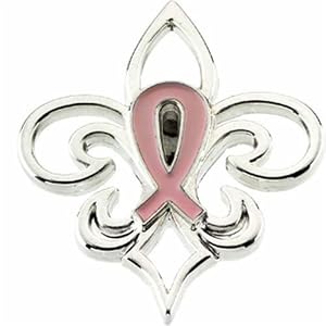 14Kt White Gold Pink Pourri&acirc;&cent; Breast Cancer Awareness Lapel Pin