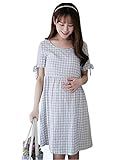 【TPGROWIN】 マタニティ ウェア ワンピース ドレス チェック柄 カジュアル 出産 産前 産後 外出着 妊婦服 全4色 (XL, グレー)