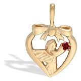 14K Yellow Gold Genuine Round Ruby Angel Pendant
