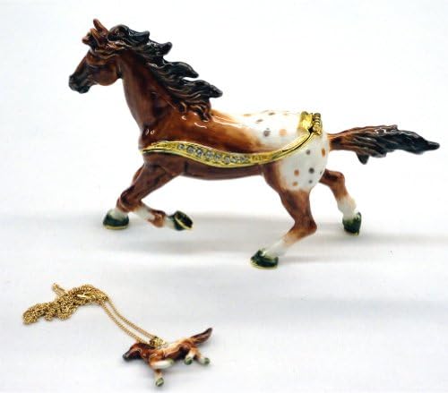 Appaloosa Horse Enameled Jeweled Box w/ In-laid Australian Crystals - Comes with a Matching Necklace - 5.25" X 3.5"