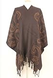 IMAGE OF Pretty Floral REVERSIBLE Cashmere Feel Poncho Shawl Cape Ruana Coat Brand New