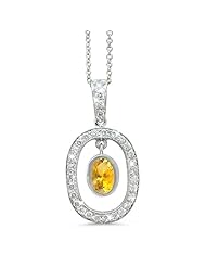 Twin Oval Shaped Vintage Diamond Pendant In 18K White Gold With A 0.85 ct. Genuine Citrine Center Stone.
