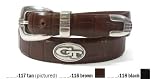 Tan Croco Leather Belt with Emblems - Collegiate Series