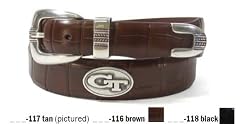 Tan Croco Leather Belt with Emblems - Collegiate Series