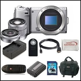 Sony Alpha Nex-5N Kit with 16mm & 18-55mm Lenses. Package Includes: Sony Nex5N Digital Camera, Sony E-Mount SEL 1855 18-55mm f/3.5-5.6 Zoom Lens, Sony E-Mount SEL16F28 16mm f/2.8 Wide-Angle Alpha E-Mount Lens, Extended Life Battery, Rapid Travel Charger, 16GB Memory Card, Memory Card Reader, HDMI Ca