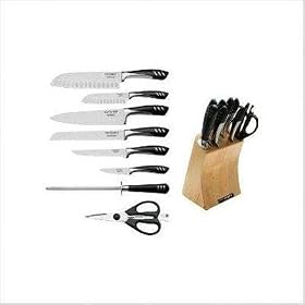 New Master Cutlery Top Chef 9 Pc. Set Ice Tempered Stainless Steel Blades Hollow Ground Accents by