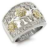 Two Tone Swarovski Crystal Floral Motif Ring