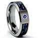 6MM LadiesTungsten Carbide Ring BLACK/ BLUE Carbon Fiber Inlay and .050 BLUE SAPPHIRE Sizes 6 to 12