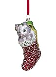Reed & Barton Cat in Stocking Blown Glass Ornament