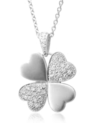 Sterling Silver Heart 4 Leaf Clover Diamond Pendant Necklace (GH, I1-I2, 0.22 carat)