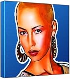 Amber Rose - Pop Art Print (Multicolour; Blue Background) 30 x 30 x 2 cm Medium Square Deep Box Canvas