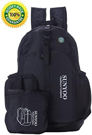 SUNYOO® 20L/35L Large Capacity Packable Handy Lightweight Laptop Backpack Waterproof Resistant Travel Daypack (20L-Black)