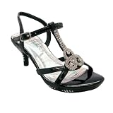 Kid's Evening High Heel T-Strap Rhinestone Sandals Black 9-4