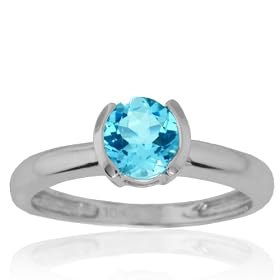 10k White Gold Blue Topaz Semi-Bezel Ring, Size 7 by