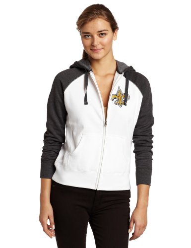 NFL Women's New Orleans Saints Sport Princess Ragla Long Sleeve Raglan Full-Zip Fleece Hoodie (White/Charcoal Heather, XX-Large)