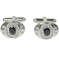 Mens Accessory Cufflinks Pair Sterling Silver Onyx Gemstone (cflng239)