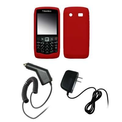 BlackBerry Pearl 9100 – Premium Red Soft Silicone Gel Skin Cover Case + Rapid Car Charger + Wall Travel Home Charger for BlackBerry Pearl 9100