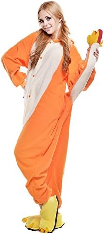 EDENOLO Unisex Charmander Pyjamas Kigurumi Halloween Onesie Costume+Exquisite Gift S(4'9''-5'3''(146cm -159cm))