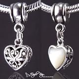 Silver Heart Dangle with Mother of Pearl and Filigree Design - Fits Pandora  Jewelry Bracelets - By Eagle Bay Designs
