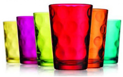 different colored drinking glasses