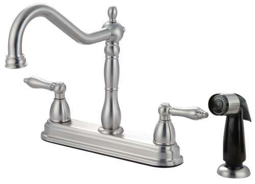 Hardware House 425819 Caspian Double Handle Kitchen Faucet with Spray Satin Nickel