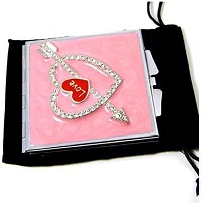 Pink Heart Compact Mirror BF Red Love Crystal with Case