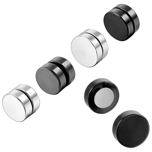 Men,Women's 8mm 10mm Stainless Steel Stud Earrings Silver Black Plug Expander Non Pierce Body Jewelry Magnetic