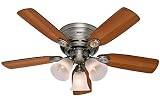 Hunter Fans 23857 / 23868 42 Low Profile III Plus Flush Mount Antique Pewter Ceiling Fan with Light