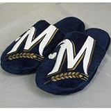 Milwaukee Brewers MLB Big Logo Hard Sole Slide Slippers, Medium