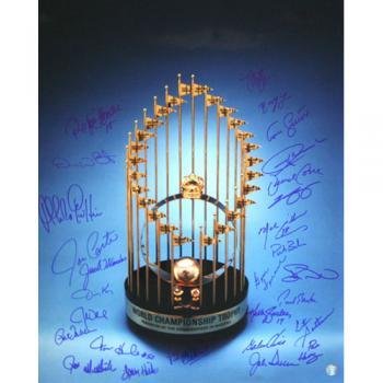 1992 Toronto Blue Jays Framed Autographed 16X20 Photo (World Series Trophy) - Autographed MLB Photos