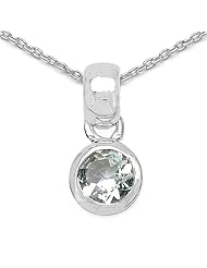 0.50 Carat Genuine Aquamarine Sterling Silver Solitaire Pendant Necklace 18"