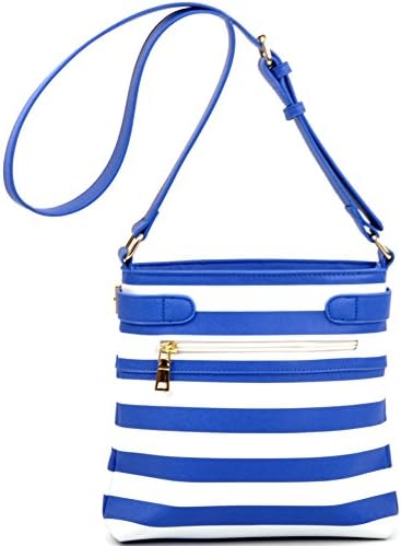 Dasein Saffiano Leather Striped Buckled Messager Crossbody Bag - Black