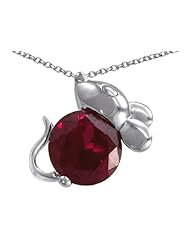 Original Star K (tm) Mouse Pendant With Round Created Ruby in 925 Sterling Silver