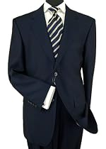 Presidential Suit Signature Collection Mens Suit Italian Merino Wool 140s Two Button Jacket Flat Front Pants Business Suit Navy