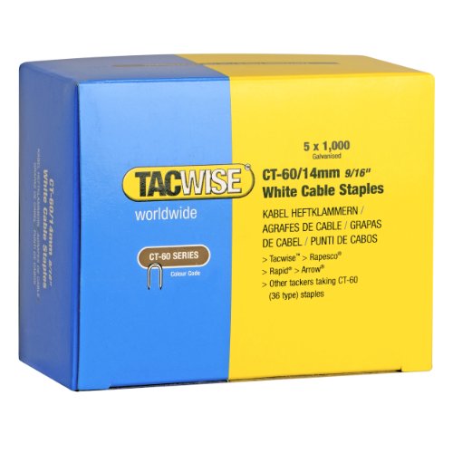 Tacwise CT60 9/16-Inch Cable Staples with White Finish, 5 Packs of 1000 Staples Each (0357)