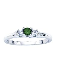 1.00 CT 3-Stones Green and White Diamond 14K White Gold Diamond Ring