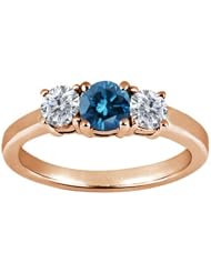 0.89 Ct Round Blue Diamond G/H Diamond 18K Rose Gold Ring