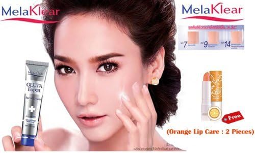 Beauty Set : Melaklear Glutathione Expert 9000 Mg. SPF 15 Whitening Facial Day Cream 15 G. Pack of 2 (Free Orange Lip Care : 2 Piece) [Get Free Facial Hair Epicare Spring A1 Remover](set14720)