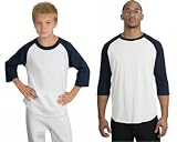Sport-Tek raglan 3/4 sleeve mens or youth baseball t-shirt - white-royal blue T200 XL