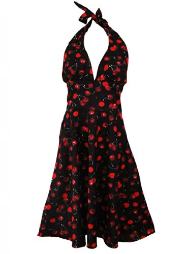 Vintage Retro Cherry Rockabilly Bombshell Halter Pinup Swing Women's Dress